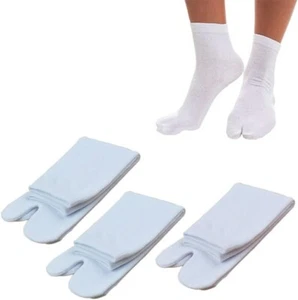 3 Pairs Japan Tabi Socks Split 2 Toe Sandals Ninja Slipper Japanese Kimono White - Picture 1 of 5