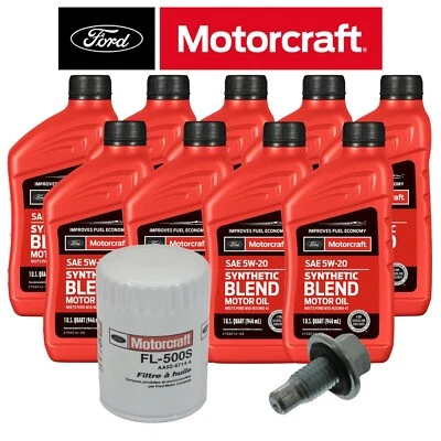 Kit de cambio de aceite Motorcraft 5W-20 con tapón de drenaje nuevo para Ford F-150 2011+ 5,0 L Foto 1 de 4