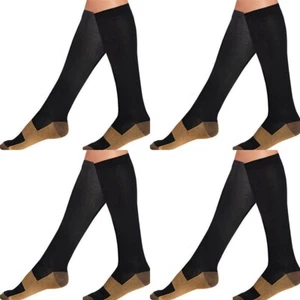 4 Paar Schwarz Kupfer Kompressions Stütz Socken 20-30 mmHg Graduiert Herren Damen - Bild 1 von 2