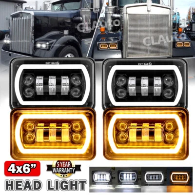 For Kenworth T800 1987-2023 W900 1981-2023 4pcs 4x6inch Rectangle Led Headlights - Image 1 of 4