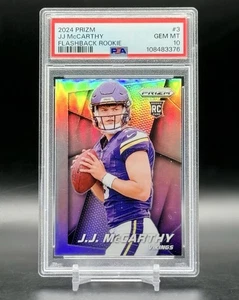 2024 Panini SILVER PRIZM Rookie Card #3 J.J. McCarthy Flashback RC SSP PSA 10 - Picture 1 of 3