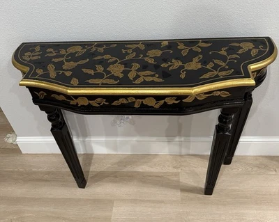 Vintage 1/2 moon Side Table Black Woth Gold Accents - Image 1 of 3