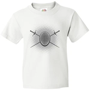 Inktastic Fencing Mask Foils Halftone Youth T-Shirt Foil Competition Sport Gift - Picture 1 of 5