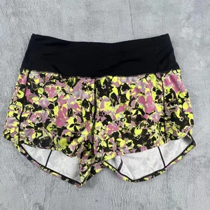 Lululemon Shorts Womens 8 Black Floral Speed 2.5 Running Lined Zip Pocket Mesh - Picture 1 of 13