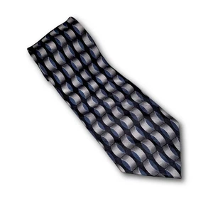 Bill Blass 100% Silk Tie, Black w/Silver-Blue Abstract Geometric Pattern - Picture 1 of 5