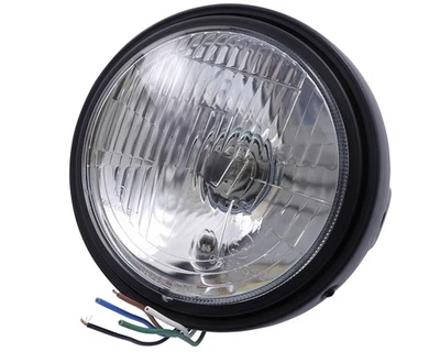 Scheinwerfer Motorrad 5-3/4 Zoll, geriffeltes Glas, schwarz matt, H4, 12V 60/55 - Bild 1 von 3