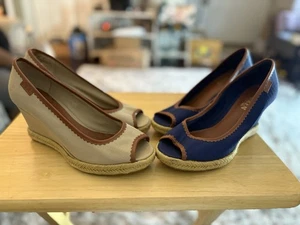Lot Of 2 LAUREN RALPH LAUREN Wedge Heels Sz 8 B Blue Beige Espadrille Platform - Picture 1 of 20