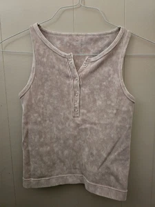 Zenana Crop Ribbed Tank L/XL Distressed Buttons Lt Brown - Bild 1 von 3