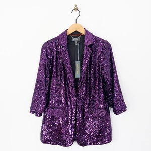 Ruth Langsford Sequin Blazer Size 16 NEW Purple Black Jacket Party Festive - Picture 1 of 21