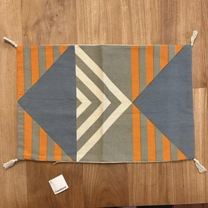 Crate & Barrel Busani Pillow Cover 24x16 NOS Orange Gray Geometric w/ Tassels - Picture 1 of 5