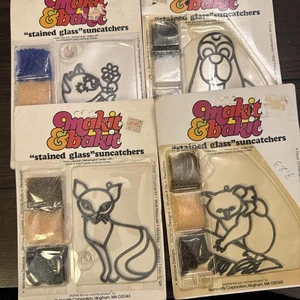 Vintage Menge 4 Makit & Bakit Buntglas Sonnenfänger Schwein Hund Koala Siamkatze Neu aus altem Lagerbestand - Bild 1 von 9