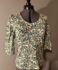 Camiseta para mujer Christopher & Banks multicolor azul transparente/gris manga 3/4 talla pequeña - Imagen 1 de 2