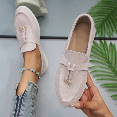 Women Loafers Slip On Round Toe Tassel Faux Suede Comfort Walking Shoes Size - Изображение 1 из 4