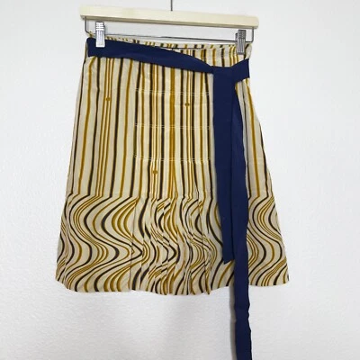 Tory Burch Silk Skirt Sz 0 Knee Length Monogram Wavy Stripe Pleated Belted Artsy - Image 1 of 4