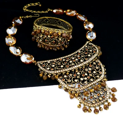 HEIDI DAUS "HYPNOTIC HARMONY" TOPAZ CRYSTAL AMBER BEAD NECKLACE BRACELET W/ BOX - Image 1 of 4