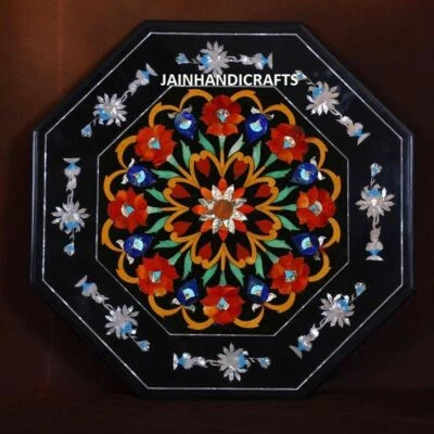 2' Black Marble Table Top Center Dining Inlay Lapis Mosaic Home Decor G783 - Image 1 of 4