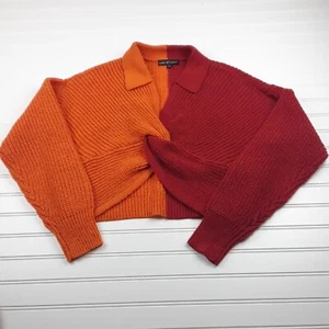 Almost Famous Womens Sweater Size XL Color Block Twist Front Collard Neck - Picture 1 of 10