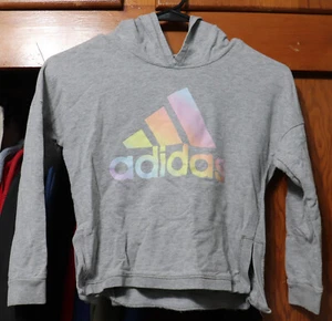 Adidas French Terry Hoodie Top Pullover Gradient Logo Girls Small YS 7/8 - Picture 1 of 5