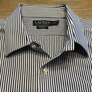 Lauren Ralph Lauren Classic Fit Blue Striped Shirt Mens 17.5 34/35 Long Sleeve - Picture 1 of 18