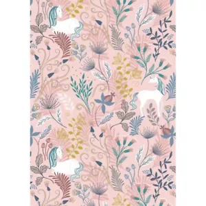 33 Zoll langer Rest verzaubertes Einhorn rosa/gold metallic Quilt Stoff Lewis & Irene - Bild 1 von 1