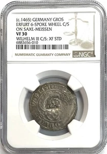 c. 1465 SAXE MEISSEN GERMAN STATE GROSCHEN COUNTERSTAMPED COIN NGC VERY FINE 30 - Picture 1 of 2