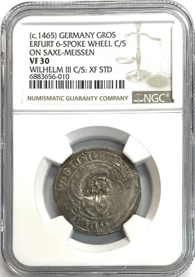 c. 1465 SAXE MEISSEN GERMAN STATE GROSCHEN COUNTERSTAMPED COIN NGC VERY FINE 30 - Image 1 of 2