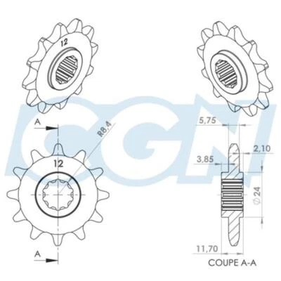 Pignon de sortie de boite Teknix pour Moto Gilera 50 GSM Avant 2000 12 dents pas - Photo 1/3