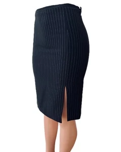 Armani Collezioni Black Crepe Double Slit Pinstripe Pencil Skirt Size US 4/IT 40 - Picture 1 of 12