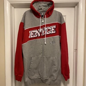 ENYCE Hoodie 3xl Oversized Hip Hop Streetwear Sweatshirt Full Zip Gray Red - Picture 1 of 8
