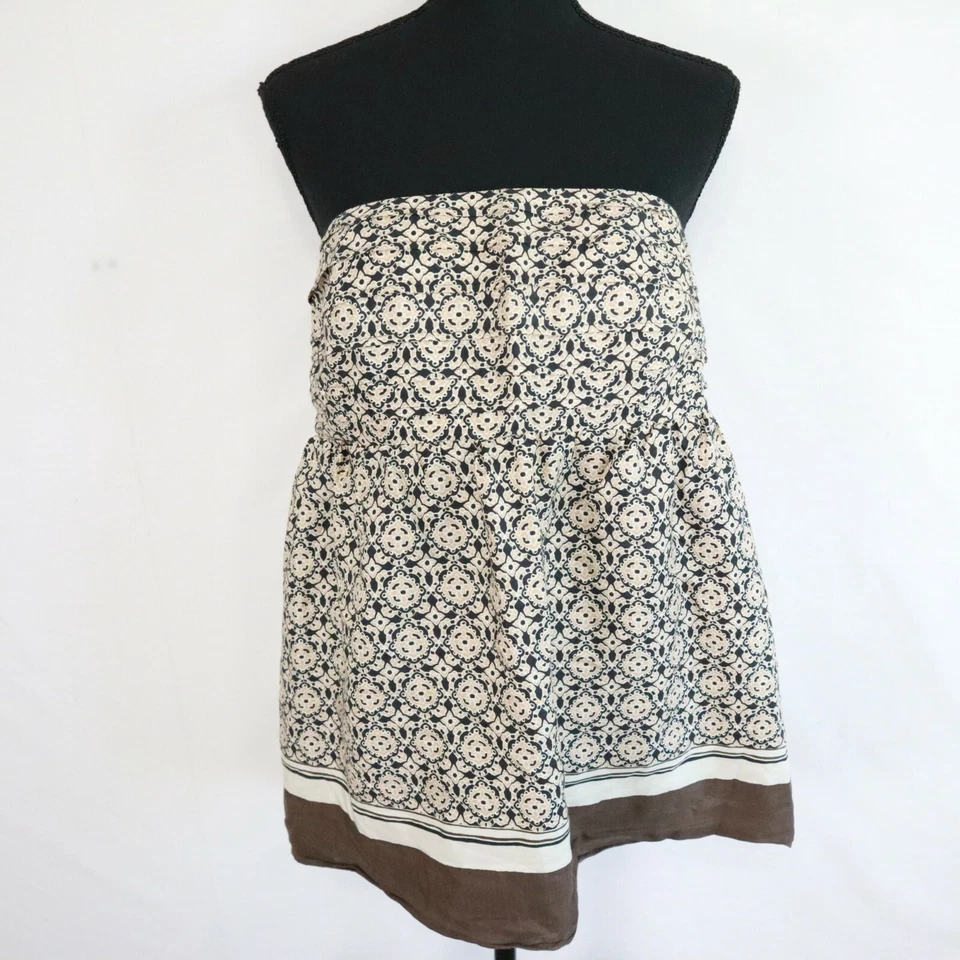 Banana Republic Top 女式 10 衬衫丝绸混纺棕色图案无肩带 — 第 1/4 张图片