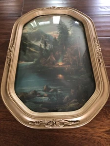 Vintage 1900's Curved Convex Bubble Glass Framed 18" x 12" - Picture 1 of 5