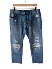 Man X One Teaspoon 32R Blue Suede Grunge Cropped Distressed Jeans - New