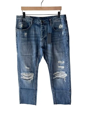 Man x One Teaspoon 36R Blue Suede Grunge Cropped Distressed Jeans - New - Image 1 of 4