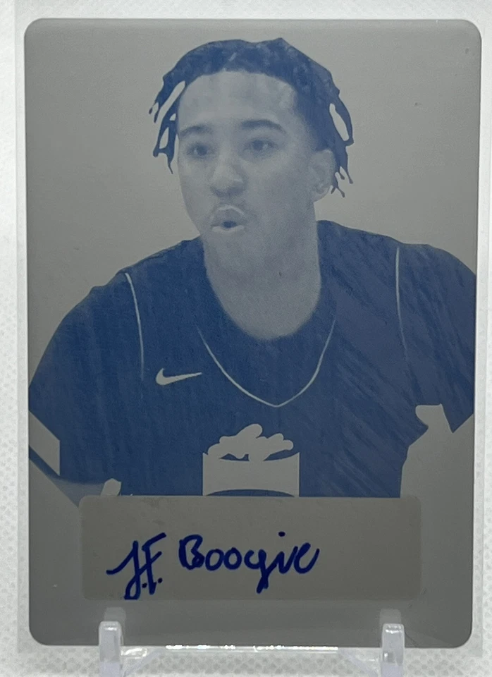 💥JOHNUEL FLAND AUTO #1/1💥2021-22 LEAF METAL BASKETBALL CYAN PLATE AUTO💥#1/1🔥 - Image 1 of 4