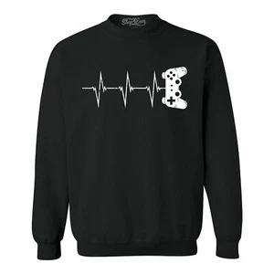 Gamer Heartbeat Crewnecks Funny Gamer Gaming Game Controller Sweatshirts - Picture 1 of 7