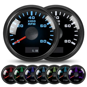 52MM Black Tachometer 0-8000RPM With Hourmeter Gauge Fit Boat Car Truck ATV - Imagen 1 de 13