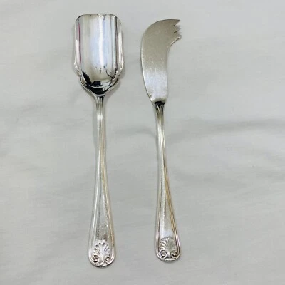 Cuchillo de queso Sheffield England pala de azúcar concha EL corona EPNS plato de plata Foto 1 de 4