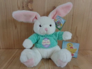 CONEJITO BLANCO 9" Peluche Animal de Peluche VERDE TEJIDO HUEVO SUÉTER Fiesta Pascua 1998 - Imagen 1 de 6