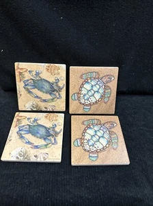 Barb Tourtillotte Vintage Untersetzer 4er Set Schildkröten & Krebse (2 Designs) Keramik - Bild 1 von 7