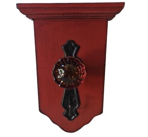 Antico appendiabiti da parete ferro rosso appendiabiti vintage pomello porta legno decorazione - Foto 1 di 18