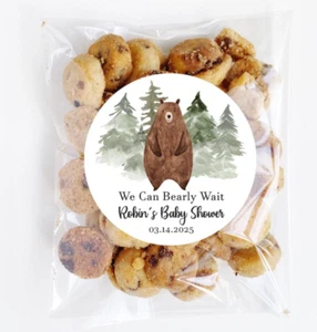 Woodland Bear Baby Shower Stickers, Personalized Woodland Theme Baby Shower Tags - Picture 1 of 4