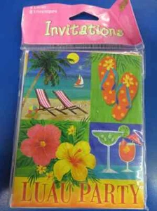 Island Tropics Luau Flip Flops Summer Beach Pool Party Invitations w/Envelopes - Picture 1 of 2