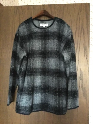 Women's A Line Anne Klein Black & Charcoal Plaid Fleece Tunic Size L - Изображение 1 из 4