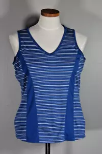BOLLE Tech Performane Tank Top Large TENNIS ATHLETIC BLUE Stripe Pickleball - Picture 1 of 7