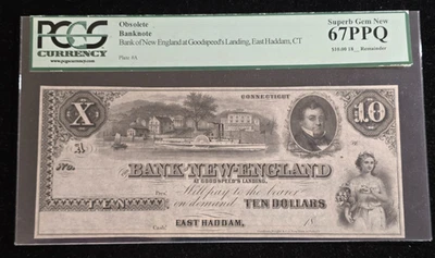 1860's $10 Obsolete East Haddam, Connecticut Bank of New England PCGS UNC 67 PPQ - Image 1 of 3