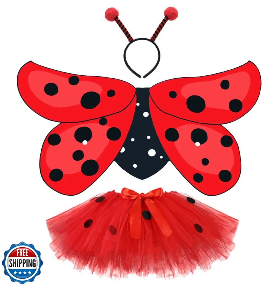 Creatoy Girls Ladybug Costume with Lady bug toddler dress tutu and Bug Headba Foto 1 de 4