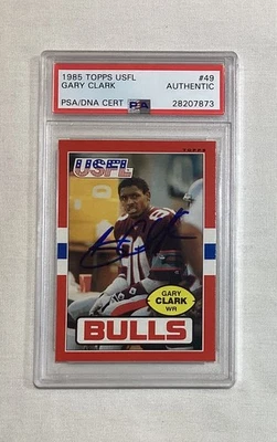 GARY CLARK RC 1985 TOPPS USFL SIGNED AUTOGRAPH ROOKIE CARD #49 REDSKINS PSA AUTO - Image 1 of 2