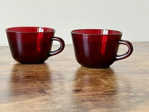 Anchor Hocking Royal Ruby Red Glass Mugs Set Of 2 Vintage Cups - Picture 1 of 8