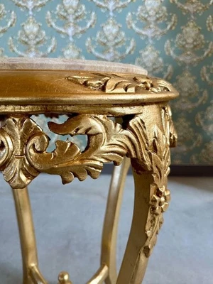 Baroque Marble Top Side Table: French Louis Style, Gold/Beige Finish - Bild 1 von 3