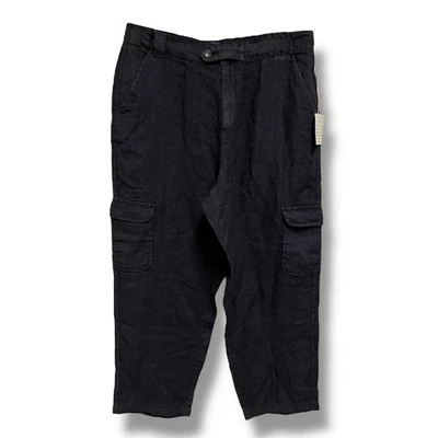 Rachel Roy Women Black Linen Cargo Capris Pants Size L NEW - Image 1 of 4